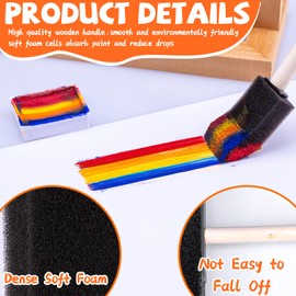 Polly Online 4 Pcs Foam Art Paintbrushes Wood Handle Sponge Brushes 1'', 2'',3'' & 4'' Sponge Paint Brush for Painting Varnishes DIY Craft Projects