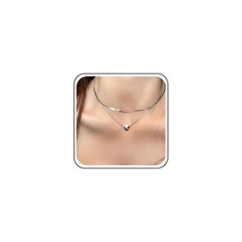 Inilbran Boho Layered Snake Chain Necklace Choker Vintage Heart Snake Chain Choker Silver Heart Pendant Necklace Snake Herringbone Chain Necklace For Women, Zinc, No Gemstone