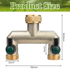 KYYGKY Brass Outside Garden Tap Splitter,3/4 Inch 2 Way Faucet Splitter with Twin Tap Connector,Quick Individual On/Off Splitters Connector, Outdoor Hose Splitters for Home Kitchen Garden Outdoor