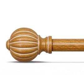 QDWIS Imitation Wood Curtain Rods for Windows 72 to 144 Inch, 1 Inch Adjustable Heavy Duty Decorative Drapery Rods with Classic Finials, Light Imitation Wood Window Curtain Pole, Size 36-150''