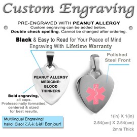 My Identity Doctor - Pre-Engraved & Customized Girl’s Peanut Allergy Alert Charm Bracelet, Steel O-Link