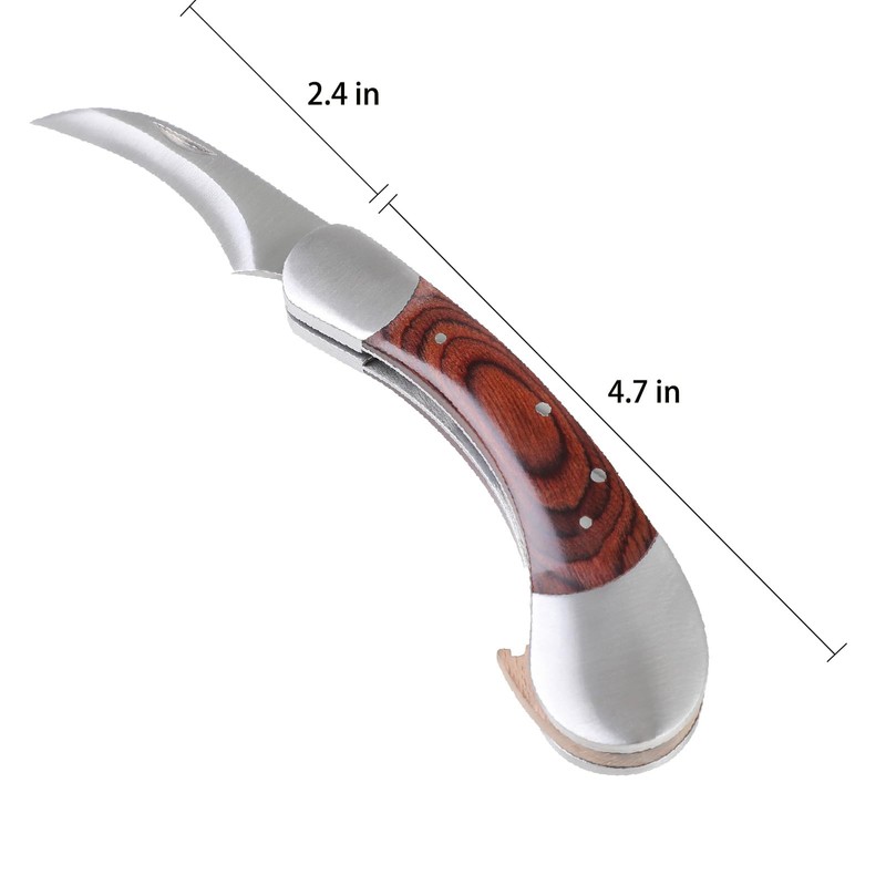 Coowolf Mushroom Knife with Brush and Sheath, Curved Stainless Steel