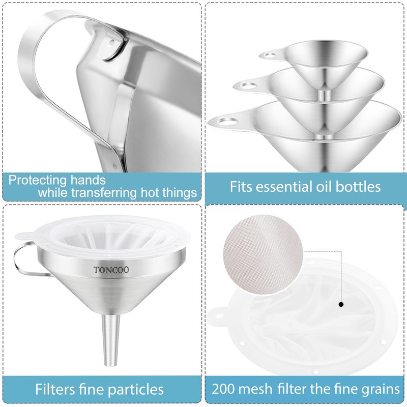 Toncoo 6 Pack Stainless Steel Funnels for Kitchen Use, Food