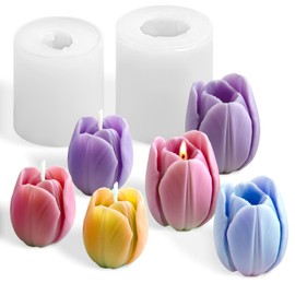 2 Pcs Tulip Silicone Candle Mold 3D Floral Resin Candle Soap Mold Floral Resin Making Molds Concrete Casting Polymer Clay Molds for Candles Home Decorating Ornaments