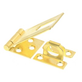 Prime-Line U 117116 Door and Gate, Safety Hasp Hinge Latch with Fixed Staple 3-1/4 inch with Screws, Brass Plated (Single Pack)