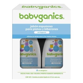 Babyganics Jabón Espumoso Platos Y Biberones Sin Olor 2 Pzs