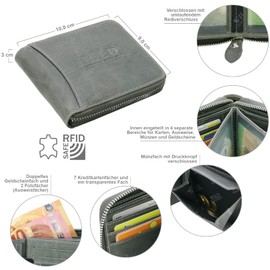 WILD THINGS ONLY !!! Men's Genuine Leather Wallet with All-Round Zip and RFID Protection, gray, Landscape