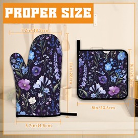 Wildflowers Oven Mitts and Pot Holders,Vintage Garden Herb Flower Heat Resistant Oven Mitts Gloves and Pot Holder for Home Kitchen Decorations Cooking Baking BBQ Gifts,Set of 4