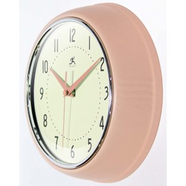 Infinity Instruments LTD. Retro 9 inch Silent Sweep Non-Ticking Mid Century Modern Kitchen Diner Wall Clock Quartz Movement Retro Wall Clock Decorative (Rose Blush)…