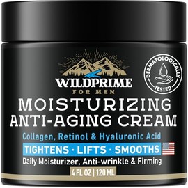 Crema hidratante facial para hombre, antienvejecimiento y arrugas, fabricada en Estados Unidos, colgeno, cido hialurnico, vitaminas E y A, aceite de  