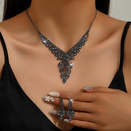 fxmimior Boho Layered Choker with Rhinestones for Women, Black Alloy, Adult, Female, Necklace