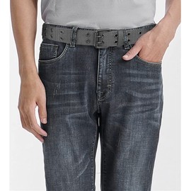 Drizzte Men's Rivet Belt Plus Size Fabric Belt Unisex Punk Belt Men's Double Hole Grey 130 cm