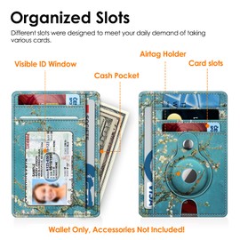 SITHON Slim Minimalist Front Pocket Wallet with Built-in Case Holder for Airtag, RFID Blocking Credit Card Holder with ID Window for Air Tag Wallet Case for Men Women, Blossom
