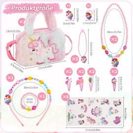 Newofview Einhorn Handtasche Schmuckset Für Mädchen,Inhörnern Kinderschmuck Halskette, Handtasche, Mädchen Armband, Ring, Haarspange, Einhorn Kleines Mädchen Rollenspiel Geburtstagsgeschenk