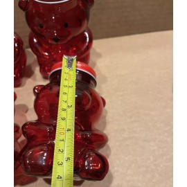 Greenbrier Valentines Day 2 Glass Bear Shaped Jars w/Lids Red & 5 1/4" Tall