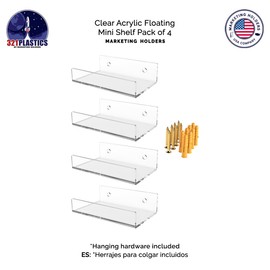 Marketing Holders 4 Pack Clear Acrylic Floating Mini Shelf with Hanging Hardware Perfect for Make up Small Bottles Vitamins or Toiletries