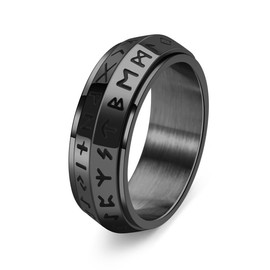 Mens Stainless Steel Norse Viking Spinner Fidget Rings For Men Women,Black/Gold/Retro Silver Viking Runes Amulet Signet Carved Biker Band Anxiety Ring For Men,Man Punk Motorcycle Ring Jewelry, Metal,