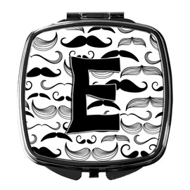 Caroline's Treasures CJ2009-ESCM Letter E Moustache Initial Compact Mirror Decorative Travel Makeup Mirror for Women Girls Gifts Pocket Makeup Mirror Folding Handheld