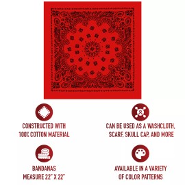 Rothco Red Black Paisley Trainmen Bandana 6-Pack Dust Mask Headband Skull Cap 22"x22"