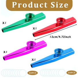 Set of 4 Kazoo Instrument Metal Kazoo Musical Instruments, Kazoo Set Kazoos Metal, Mini Metal Kazoos with 20 Interchangeable Membrane for Children, Adults and Music Beginners