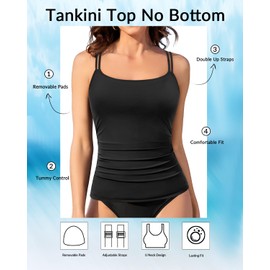 Black Tankini Tops for Women 2025 - Tummy Control Swim Top Only Modest Bathing Suit Top Swimsuit Top No Bottom L