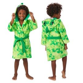 Saint Eve Kids Hooded Terry Swim and Beach Cover Up Robe for Boys and Girls - Green Dinosaur, Small