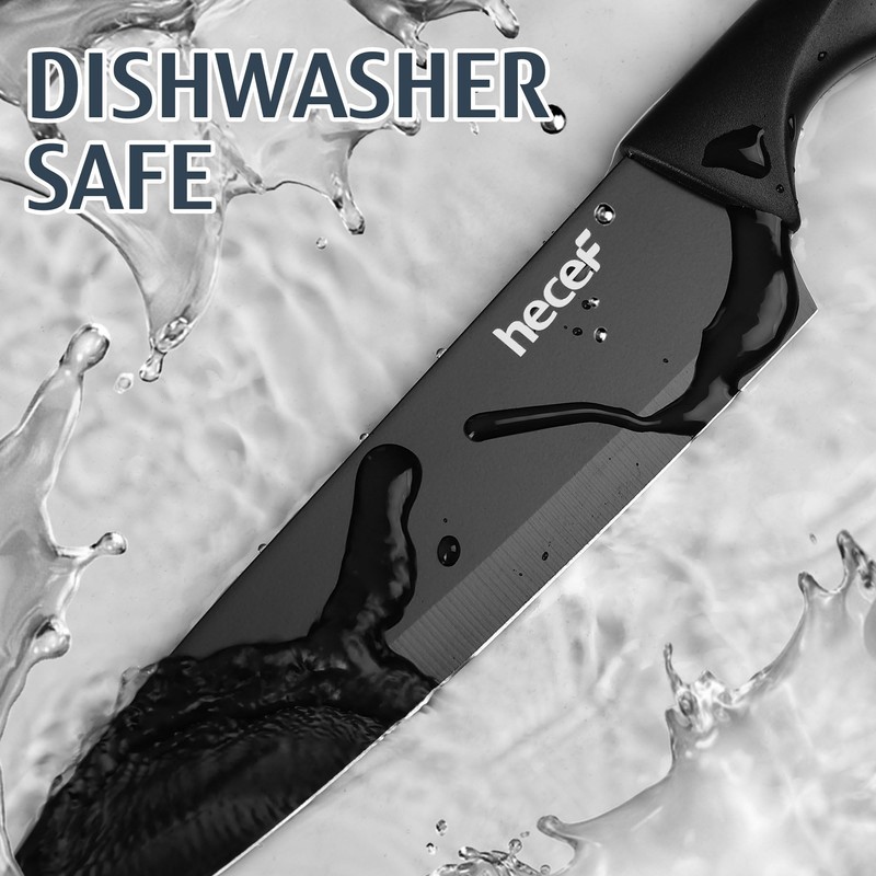 hecef 15PCS Black Knife Block Set with Built-in Sharpener –