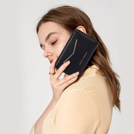 HKCLUF Women's Small Leather Purse Bifold Compact Card Holder Purse, 1-1 Black, Fashionable