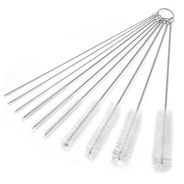 SZSL Straw Brush, Stainless Wire, Bottle Cleaning Brush, Bendable, Ultra Fine Type, Crevice Brush, Nylon, Long Tube Brush, Easy to Use, Set of 10, White