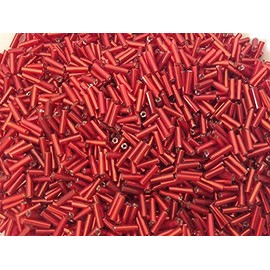Czech Bugle Beads 40 gr / 1.4 oz Glass Tube Size #3 7mm (Red Silver Lined)