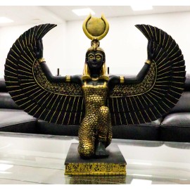 Large Kneeling Winged Isis Statue 20"Long Egyptian Goddess Of Motherhood Deity
