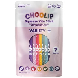Choolip Squeeze Vita Stick Lickable Cat and Dog Treats. Cat Multivitamin SnackVariety Pack, 7 Different Formulas, Antioxidants, Minerals, Vet-Formulated 7pk Lickable Cat Treat Pack. Nutrient-Packed.