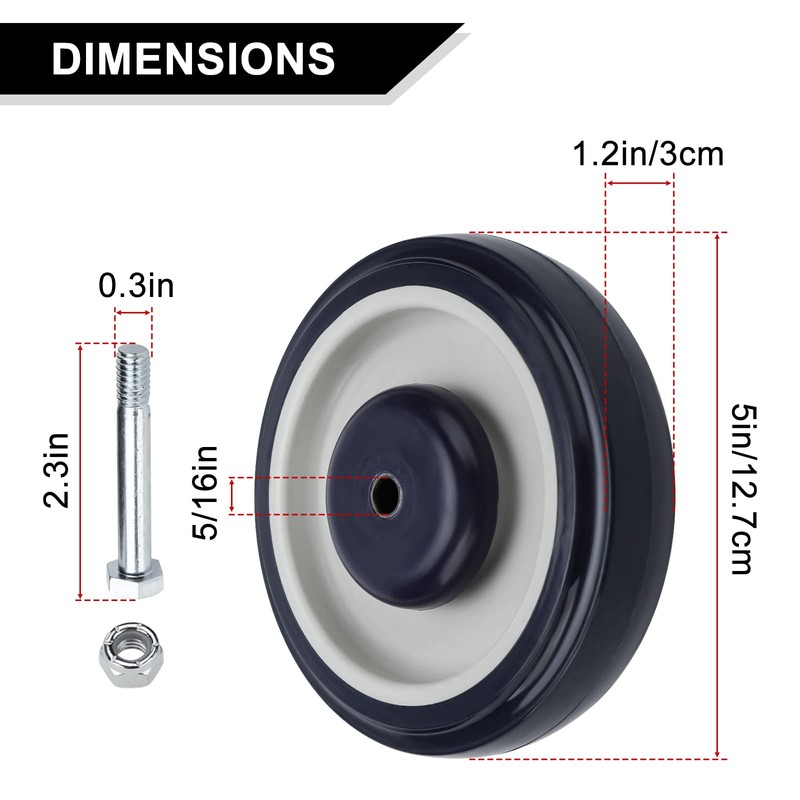 NORJIN 4-Pack 5" Shopping Cart Replacement Wheels Kit, 5 Inch