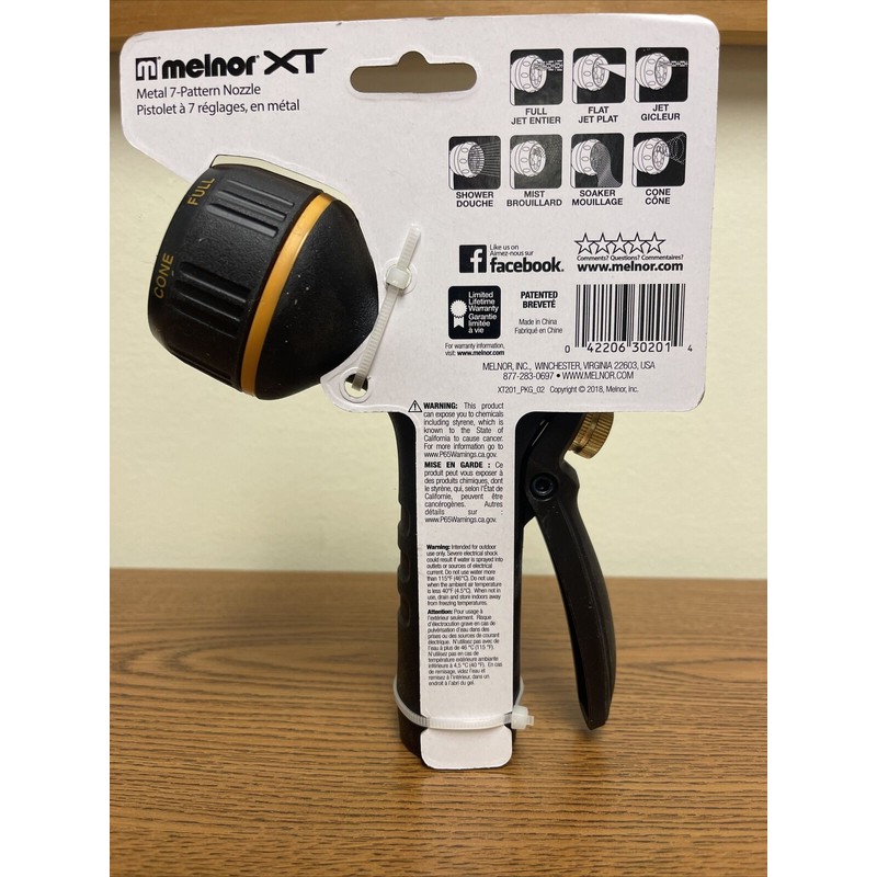 Melnor XT201 Rear Trigger Spray Nozzle 7 Watering Patterns XT