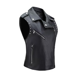 WYOYW Women Faux Leather Vest Rivet Moto Biker Vest Pu Leather Motorcycle Waistcoat Black L