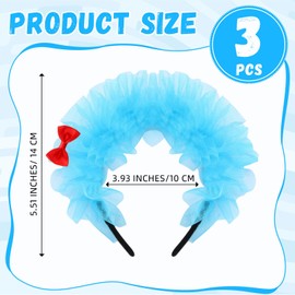 Giegxin 3 Pieces Blue Fuzzy Headband Blue Fluffy Headband Blue Hairband Costume for Women Hair Accessories Set Cute Headwear(Tulle Style)