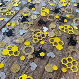 100PCS Bee Confetti,bumblebee confetti,Circle Honeycomb Hexagon Confetti for Bee Birthday Decorations,Bee Baby Shower Decorations