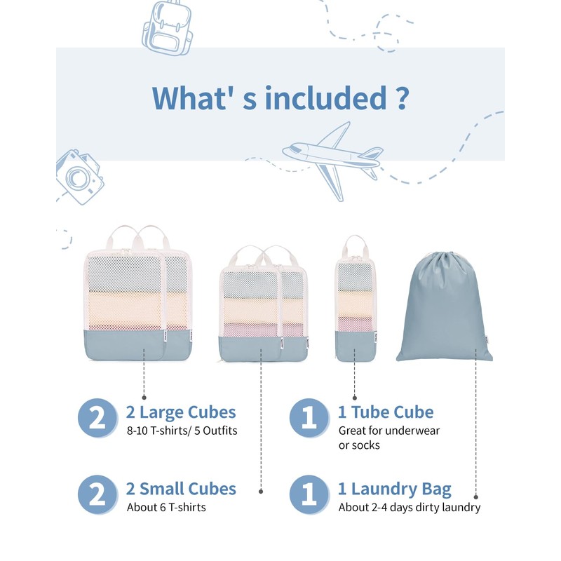 Narwey 6 Set Compression Packing Cubes for Backpack and Suitcases,