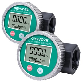 GRYVOZE 2PCS 1 Inch PP Digital Turbine Water & Fuel Meter, 2.6-26 GPM Inline NPT Thread Flowmeter for Urea, Chemicals, Acid and Alkaline Liquids, Water, Diesel, Gasoline, Kerosene, and Other Liquids