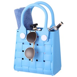 Sureio Mini Rubber Tote Bag for Women Girl Small Beach Bag Waterproof Beach Tote Portable Travel Open Handbag Outdoor Sport(Blue)