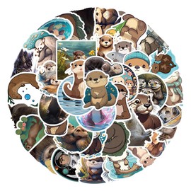50PCS Otter Stickers, Vinyl Waterproof Aesthetic Cute Bank Beaver Animal Stickers Packs for Water Bottle Laptop Scrapbook, Kawaii Decals for All Ages