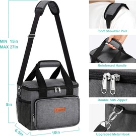 Tiblue Insulated Reusable Lunch Box for Office Work School Picnic Beach, Leakproof Freezable Cooler Bag with Adjustable Shoulder Strap (Medium, Dark Grey)