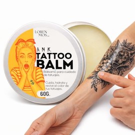 Balsamo para Cuidado de Tatuajes - Tattoo Balm 60g. - Cuida, Hidrata y Revive el Color y Brillo de Tatuajes - Tatuajes Nuevos y Antiguos - Con Manteca de Karité, Aceite de Coco y Almendras, Cera Carnauba y Manteca de Vainilla.