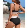Charmo Women's Scalloped High Waisted Color Block Bikini Sets High