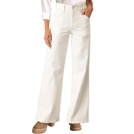 Astylish Women‘s High Waisted Baggy Jeans Stretch Long Jean for Women White