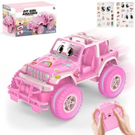 NQD Pink RC Cars with DIY Stickers, Remote Control Car for Girls, 80 Min Play Jeep 2.4GHz Off Road RC Trucks, Birthday Christmas Little Girl Toys Gifts for 3-8 Years Old