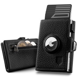 DODENSHA Pepple Airtag Wallet, Men's Wallet with Buttons, Smart Wallet with Coin Compartment, Men's Wallet for 10+ Cards, Wallets for Men, RFID Protection, black silver, Modern