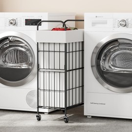 Slim Laundry Hamper, 60L Laundry Basket with Wheels, Clothes hamper with Removable Liner Bag