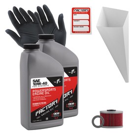 Factory Racing Parts Oil Change Kit compatible with Kawasaki KLX230S KLX230R KLX230SM KLX300R – Includes 2 Qts of 10W-40 Full Synthetic Oil, 1 Filter, 1 Crush Washer, 1 Funnel, 1 Oil Change Sticker
