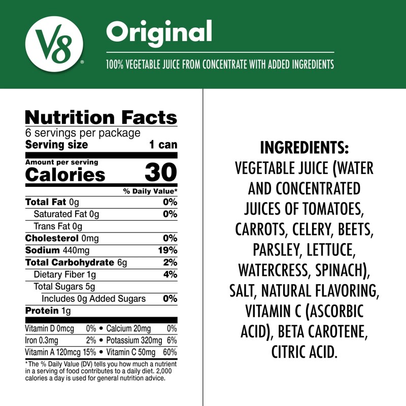 V8 Original Vegetable Juice 5.5 Fl Oz 48 Pack Gluten